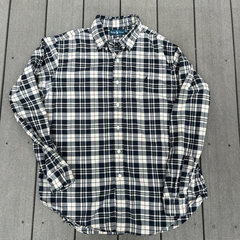Ralph Lauren Mens Black and Cream Plaid Men's Shirt size L